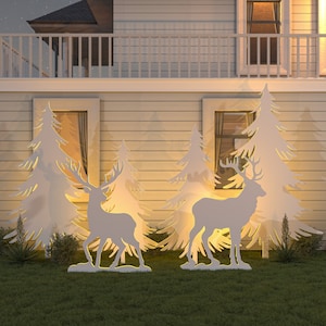 DIY Christmas Silhouettes, Garden Decor - Christmas Trees With Deers | CNC (Lazer Cut) Files & A4 Print Templates