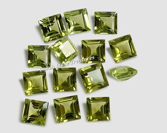 AAA Peridot Square Cut Faceted Size 3X3MM To 8X8MM Natural Peridot Square Faceted Cut Loose Gemstone for Making Jewelry August Birthstone