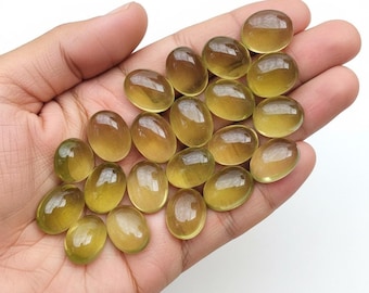 AAA Natural Lemon Quartz Oval Cabochon 5x7MM–10x14MM | Lemon Quartz Flat Back Loose Gemstone | Jewelry Making Supplies | Wholesale Lot
