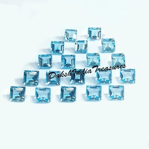 AAA Natural Swiss Blue Topaz Square Cut Faceted Size 3X3MM To 8X8MM Swiss Topaz Square Cut Loose Gemstone Jewelry Making Wholesale Lot