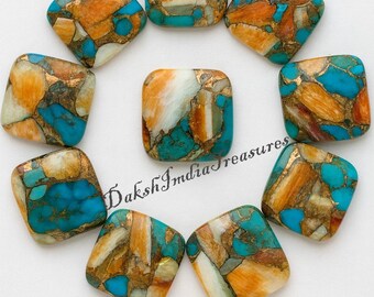 AAA Natural Oyster Copper Turquoise Cushion Cabochon 5x5mm to 15x15mm | Flat Back Loose Gemstone | Jewelry Making Supplies | Wholesale Lot