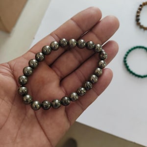 Braccialetto di pirite naturale con sfera di pirite dorata, elastico, fatto a mano, regalo, pietre preziose sfuse, lotto all'ingrosso