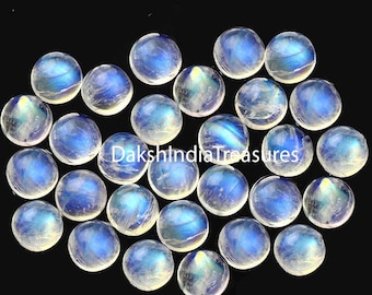 Natural AAA Rainbow Moonstone Round Cabochon Size 5X5MM To 15X15MM Blue Flashy Rainbow Moonstone Round Flat back Cabochon Loose Gemstone