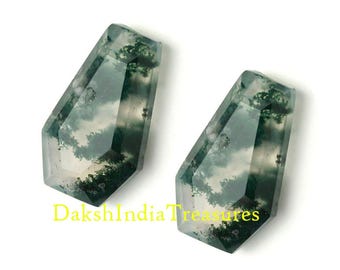 Natural Moss Agate Coffin Shape Cut Faceted Size 6X9MM To 10X16MM Moss Agate Coffin Calibrated Loose Gemstone