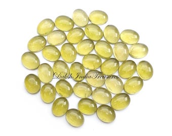 AAA Natural Lemon Quartz Oval Cabochon 5x7MM–10x14MM | Lemon Quartz Flat Back Loose Gemstone | Jewelry Making Supplies | Wholesale Lot