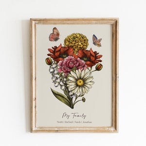 Vintage Birth Month Flower Bouquet Print | Birth Flower Art | CUSTOM Personalized Gift | Digital Art | Personalized Christmas Gift for her