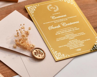 Luxury Gold Acrylic Wedding Invitations Set, Clear Wedding Invitations with Gold Foil Printing, Elegant Quinceanera Invitations