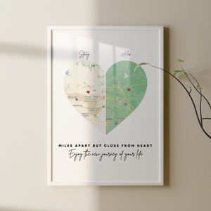 Long distance relationship gift | Personalized Heart Map Print | Map heart Framed | Heart Shape Map | Digital Print