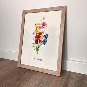 Custom Birth Flower Family Bouquet Digital Art Print | Personalized Christmas Gift | Antique Home art Grandmother gift | Grandmas Garden