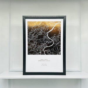 Impression de carte en aluminium, conception de feuille métallique personnalisée pour cadeau d'anniversaire/de fiançailles, cadeau de Noël pour la fiancée, décoration murale, où nous nous sommes rencontrés, impression A4