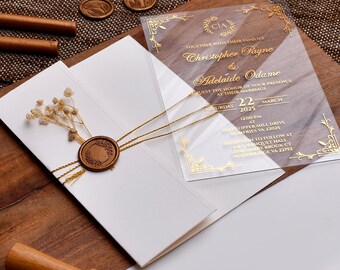 Gold Foil Clear Wedding Invitations | Folded Acrylic Quinceanera & Custom Party Invites, Acrylic Wedding Invitations