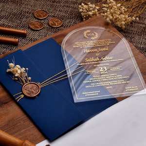 Elegant Acrylic Wedding Invitation with Gold Foil, Blush Foil-Stamped luxury Wedding Invitations, Custom Unique Invitation, Clear Invitation