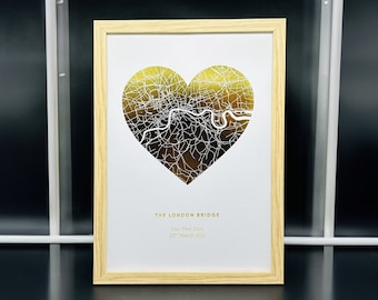 Aangepaste folie hart kaart afdrukken, gepersonaliseerd cadeau voor haar - elke locatie gepersonaliseerde koper, goud, zilver of rosé goud folie kaart afdrukken