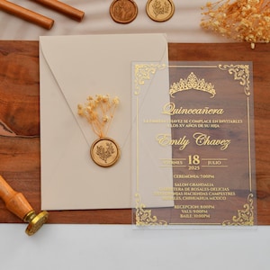 Elegant Acrylic Wedding Invitation with Gold Foil Accents, Blush Foil-Stamped luxury Wedding Invitation foiled, Champagne Unique Invitation