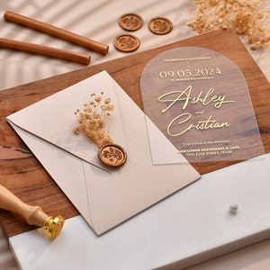 Arch Shaped Wedding Invitation, Curved Invitations, Acrylic wedding invitation with Foil Printing, Customized Wedding Invite Suite