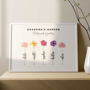 Grandma’s Garden | Personalized Family Art Print | Personalized Watercolor Birth Month Flower | Mothers day Gift to Mom Grandma