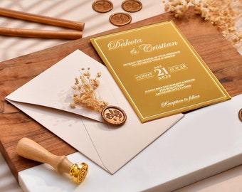 Gold Mirror Wedding Invitation, Acrylic wedding invitations, Faire part marriage, wedding invite, Einladung hochzeit, Gold Wedding Invite
