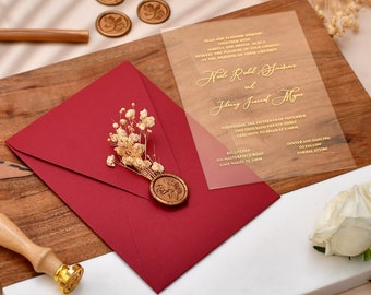 Wedding invitation acrylic, Elegant Acrylic Wedding Invitation with Gold Foil Print, Custom Invitations, Acrylic Wedding invitations