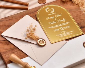 Arch shape Golden Acrylic Invitation, Wedding Invitations, Custom Invites, Acrylic invitation, Premium Wedding Invites
