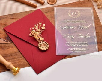 Elegant Acrylic wedding invitations with rsvp, Gold Foil Wedding invite, Personalized Wedding invitation with metallic foil printing