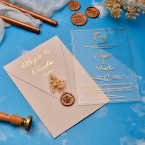 Elegant Acrylic Wedding Invitations with Gold Foil Print, Blush Foil-Stamped luxury Wedding Invitation, Foil-Stamped Envelopes