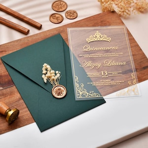 Acrylic Quinceanera Invitations, Sweet 16 Invitation, Sweet Sixteen, Elegant Acrylic Invitations, Gold Foil Print, Clear Acrylic Invitations