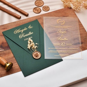 Elegant Emerald Green Acrylic Wedding Invitation - Party Invitations, Faire part Marriage Invitation, Custom Elegant Invitations for Wedding