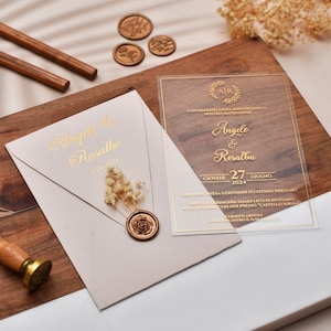 Elegant Acrylic Wedding Invitations with Gold Foil Accents, Blush Foil-Stamped luxury Wedding Invitation, Foil-Stamped Envelopes