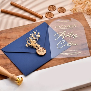 Wedding Invitations - Arch Shaped Acrylic Wedding Invitation with Foil Printing RSVP & Details Card, Quinceanera Invitation, Wedding Invites
