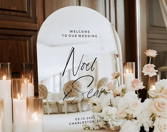 Bienvenido a nuestro letrero de boda, letrero de bienvenida de boda acrílico personalizado, letrero de bienvenida en forma de arco con acabado de espejo dorado de primera calidad