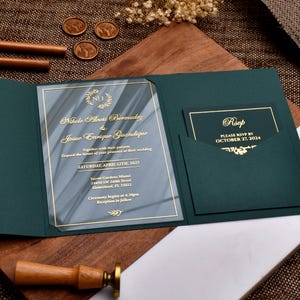 Hochzeitseinladung aus Acryl mit Pocketfold-Umschlag, dreifache Hochzeitseinladung mit Antwortkarte, Hochzeitseinladung, individuelle Hochzeitseinladung