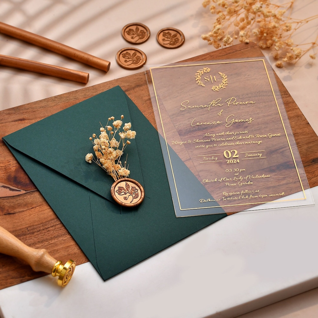 Elegant Green Wedding Invitations, Acrylic Wedding Invitation, Real — free download