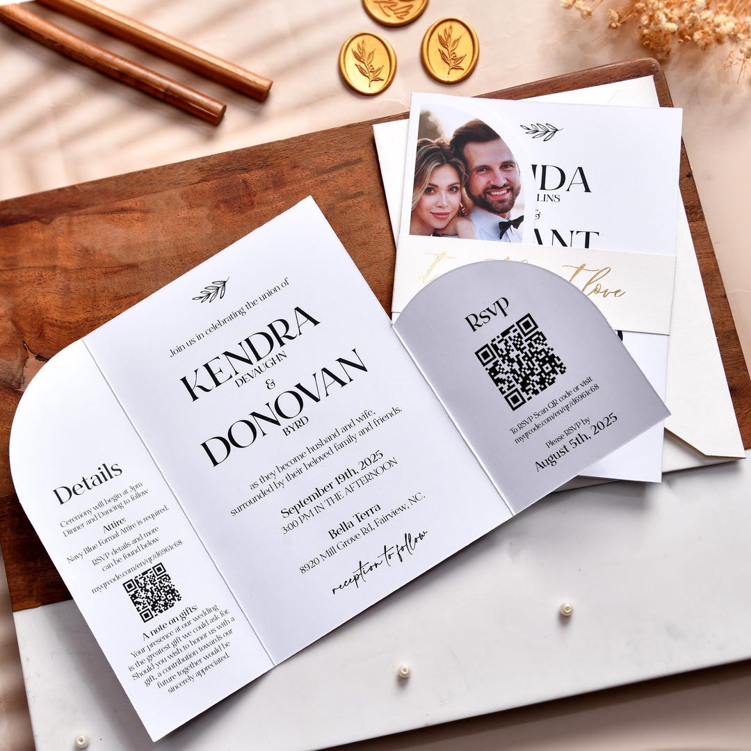 Multi Page Invitations All-in-one Wedding Invitation | Gatefold Tri-fold Invite With Photo ...