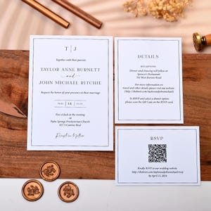Hochzeitseinladungs-Set, Monogramm & Rahmen, QR-Code Antwortkarte, und Details, maßgeschneiderte Hochzeitseinladungen, personalisierte Hochzeitseinladungen