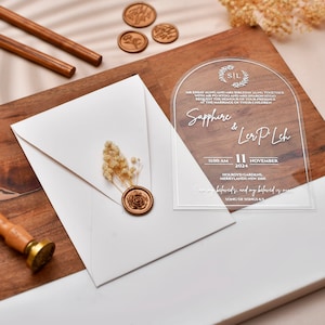 Arch Acrylic Wedding Invitations, Silver Foil Printed Invites, Acrylic Wedding invitation with Envelopes, Customized Wedding Invite Suite