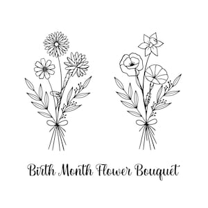 Custom Family Birth Flower Bouquet | Custom Birth Month Flower | Christmas day gift | Birth Flowers Line Art Print | Birth Flower Tattoo