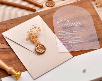 Arch Acrylic Wedding Invitations, Curved Invitations, Acrylic Wedding invitation with Envelopes, Customized Wedding Invite Suite