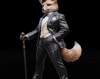 Zorro elegante STL / Zorro con sombrero de copa y bastón / Archivo de impresión 3D de animal elegante
