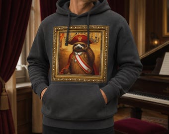 Sudadera con capucha con marco de perezoso elegante / Sudadera con capucha con retrato de perezoso elegante / Ropa urbana vintage de perezoso