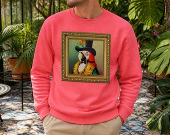 Sudadera con marco de loro elegante / Sudadera con retrato de loro elegante / Ropa urbana vintage con loros