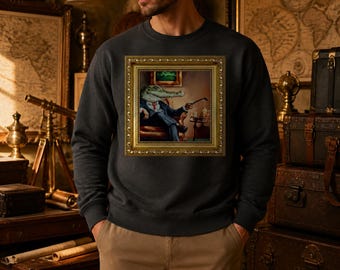 Sudadera con marco de cocodrilo elegante / Sudadera con retrato de cocodrilo sofisticado / Ropa urbana vintage con estampado de cocodrilo