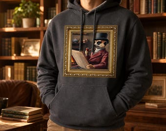 Sudadera con capucha elegante con marco de suricata / Sudadera con capucha con retrato de suricata elegante / Ropa urbana vintage con suricata