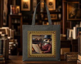 Elegante bolso de mano con estampado de suricata / Bolso de lona con retrato vintage de suricata / Divertido regalo reutilizable con diseño de animal de granja