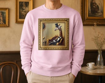 Sudadera con marco de jirafa con clase / Sudadera con retrato de jirafa elegante / Ropa urbana vintage con jirafa