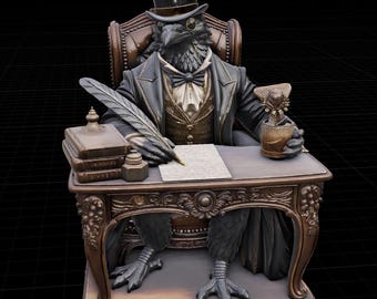 Cuervo elegante STL / Cuervo con pluma y escritorio / Archivo de impresión 3D de animal elegante