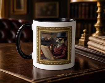 Taza con marco de suricata elegante / Taza de café con retrato de suricata elegante / Taza de arte animal vintage