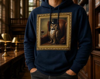 Sudadera con capucha y retrato de búho enmarcado / Estilo urbano vintage