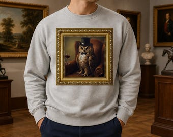 Sudadera con estampado de búho elegante / Sudadera con retrato de búho sofisticado / Ropa urbana vintage con estampado de búho