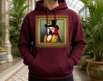 Sudadera con capucha con marco de loro elegante / Sudadera con capucha con retrato de loro elegante / Ropa urbana vintage con loro