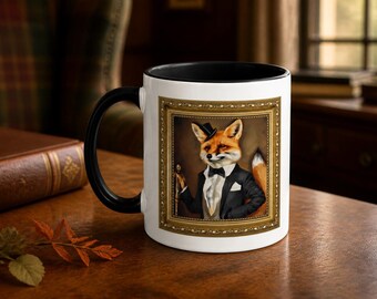 Classy Fox Framed Mug | Elegant Fox Portrait Coffee Cup | Vintage Animal Art Mug